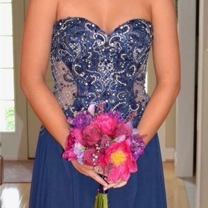 Exquisite Riva Design Navy Blue Beaded Gown